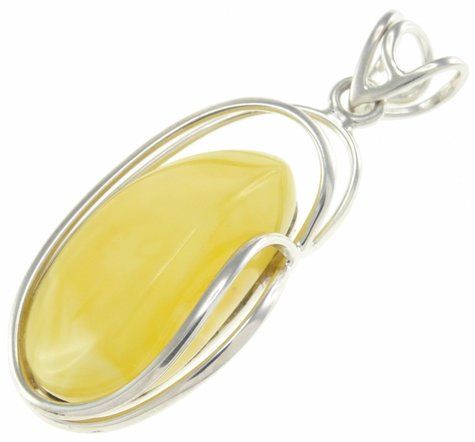 Срібний кулон зі світлим бурштином